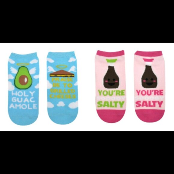 Ladies Fun Food 2 Pair Pack Lowcut Socks - Holy Guacamole / You're Salty - Picture 2 of 3